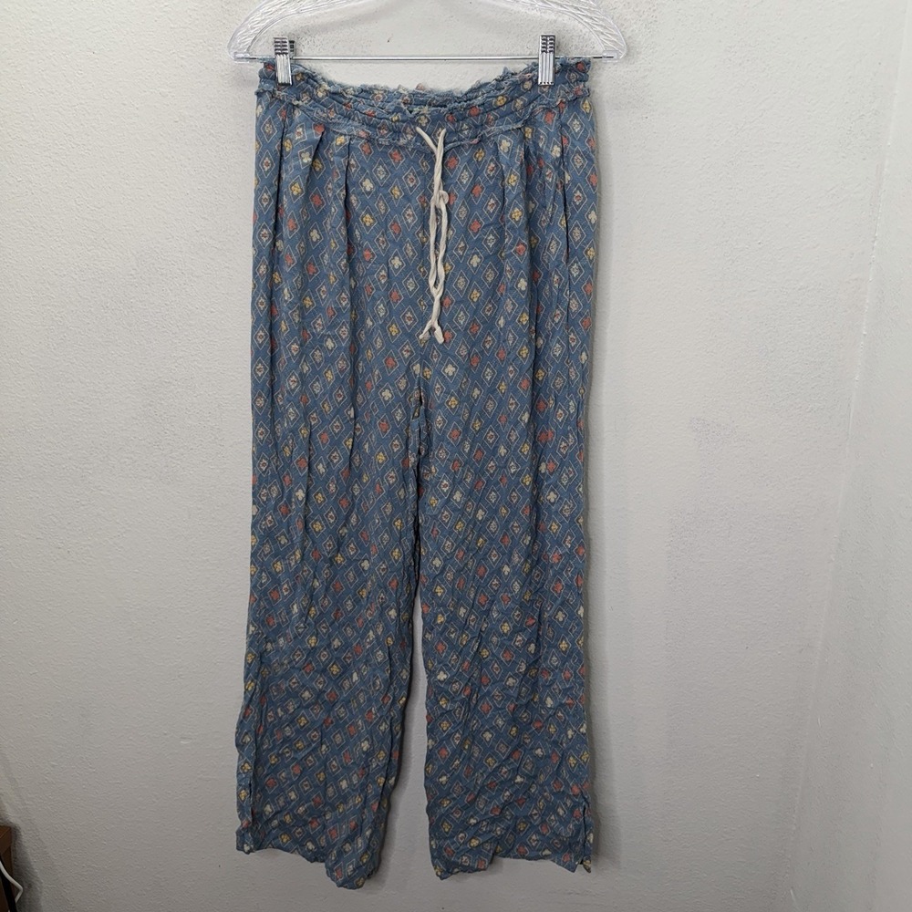 Free People Pants Sz S Wide Leg Lounge Boho Print Pull On Drawstring Stretch